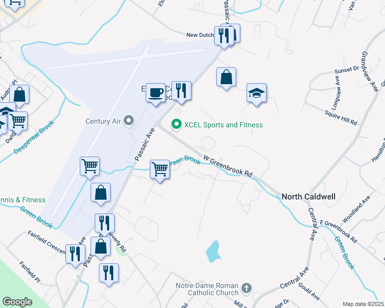 map of restaurants, bars, coffee shops, grocery stores, and more near 44 West Greenbrook Road in Fairfield