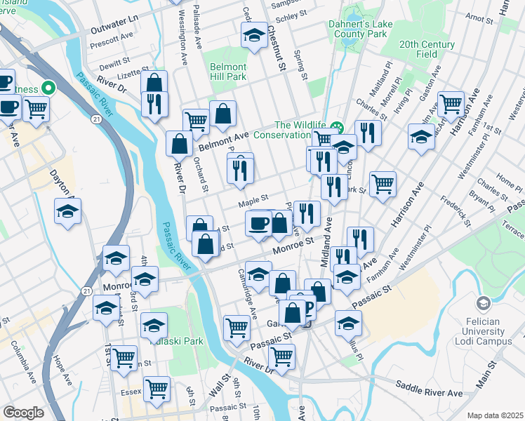 map of restaurants, bars, coffee shops, grocery stores, and more near 226 Palisade Avenue in Garfield