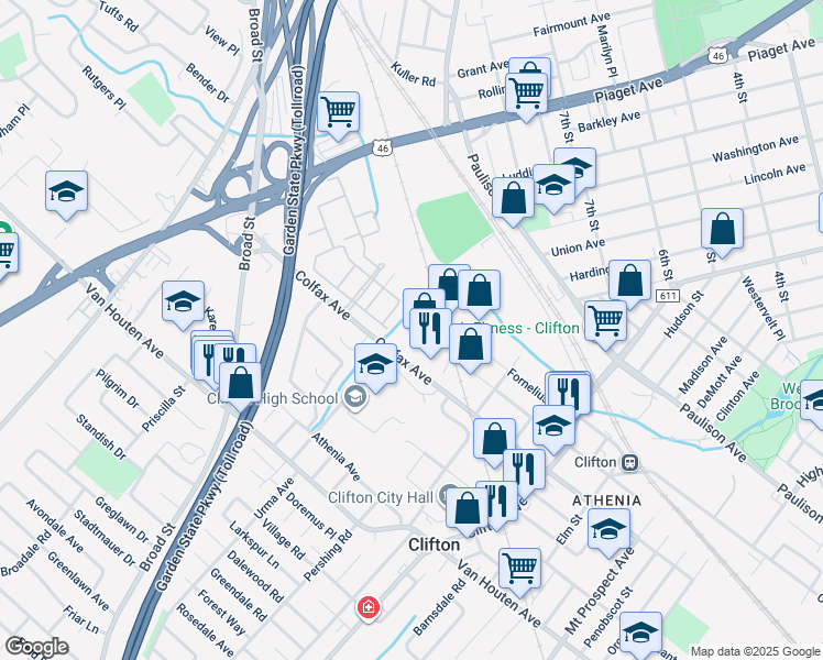 map of restaurants, bars, coffee shops, grocery stores, and more near 314 Colfax Avenue in Clifton
