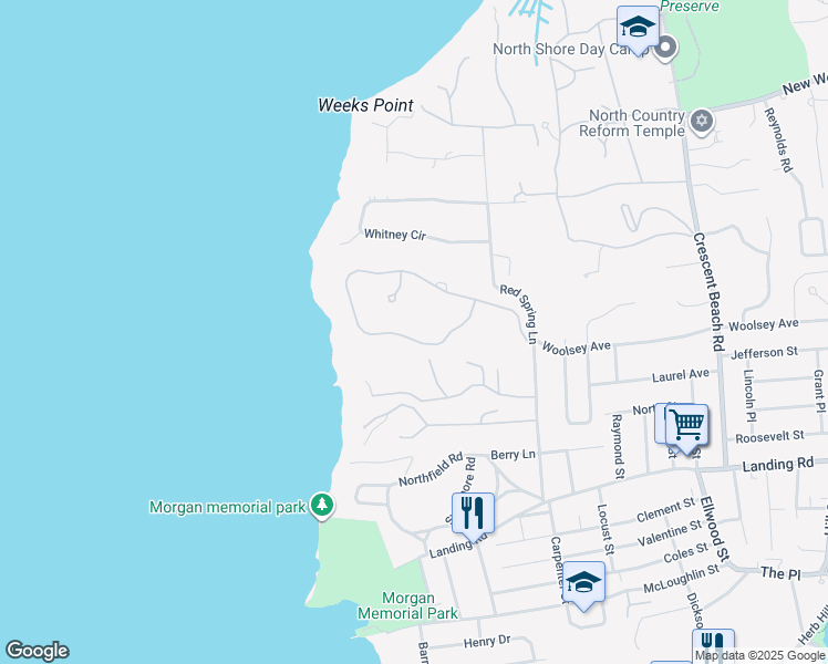 map of restaurants, bars, coffee shops, grocery stores, and more near 57 Pembroke Drive in Glen Cove
