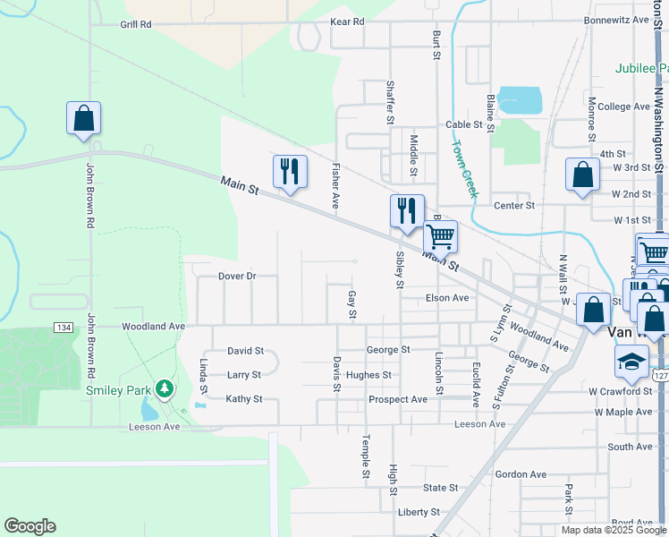 map of restaurants, bars, coffee shops, grocery stores, and more near 1040 Westchester Court in Van Wert