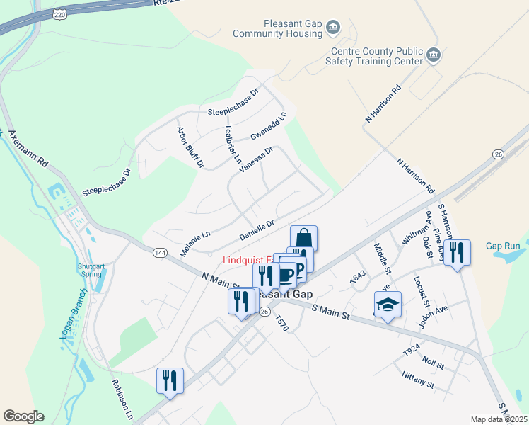 map of restaurants, bars, coffee shops, grocery stores, and more near 103 Amanda Court in Pleasant Gap
