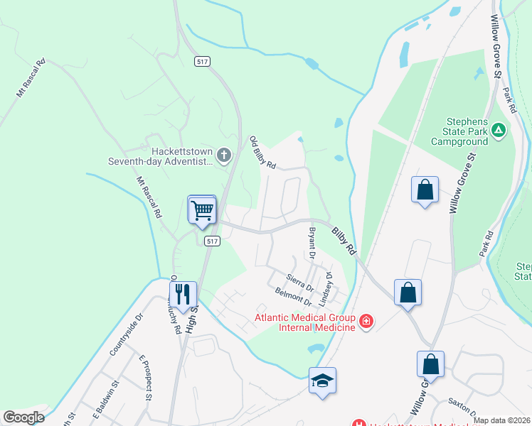 map of restaurants, bars, coffee shops, grocery stores, and more near 185 Kemper Court in Hackettstown