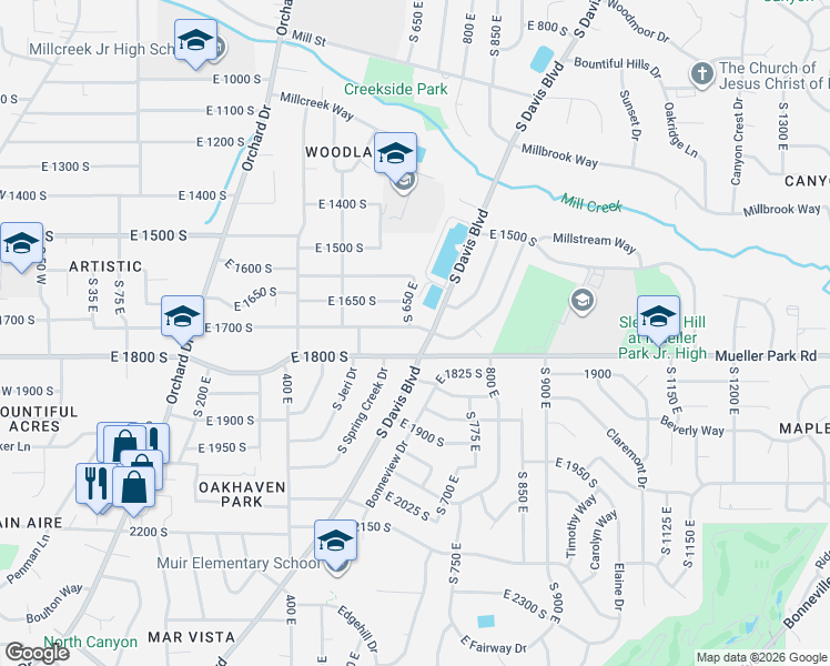map of restaurants, bars, coffee shops, grocery stores, and more near 699 Emerald Hills Drive in Bountiful
