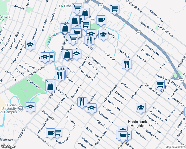 map of restaurants, bars, coffee shops, grocery stores, and more near 127 Spring Street in Lodi