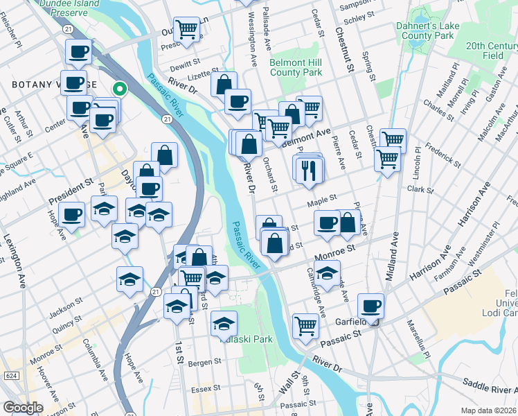map of restaurants, bars, coffee shops, grocery stores, and more near 4 Van Winkle Avenue in Garfield
