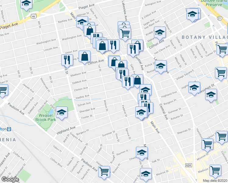 map of restaurants, bars, coffee shops, grocery stores, and more near 81 Hadley Avenue in Clifton