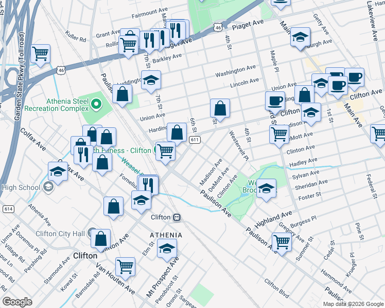 map of restaurants, bars, coffee shops, grocery stores, and more near 633 Clifton Avenue in Clifton