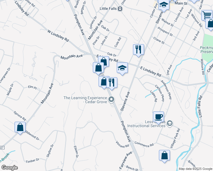 map of restaurants, bars, coffee shops, grocery stores, and more near 1164 Pompton Avenue in Cedar Grove