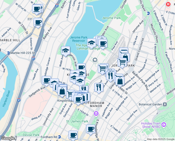 map of restaurants, bars, coffee shops, grocery stores, and more near 2830 Goulden Avenue in The Bronx