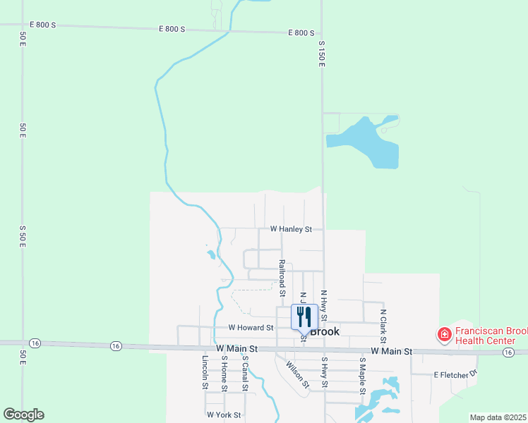 map of restaurants, bars, coffee shops, grocery stores, and more near 612 North Esson Street in Brook