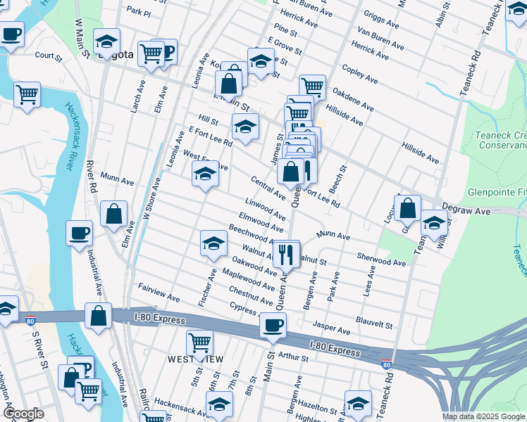 map of restaurants, bars, coffee shops, grocery stores, and more near 192 Linwood Avenue in Bogota
