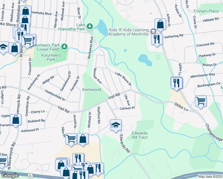 map of restaurants, bars, coffee shops, grocery stores, and more near 26 Manito Avenue in Parsippany-Troy Hills