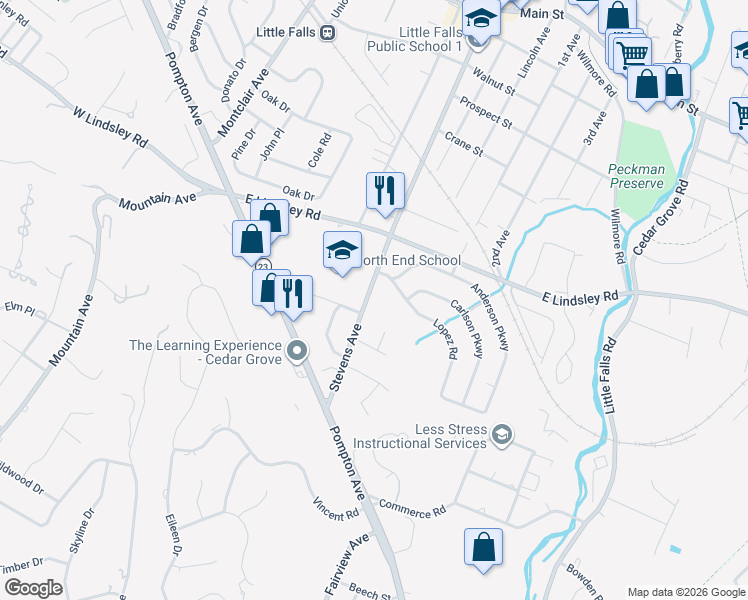 map of restaurants, bars, coffee shops, grocery stores, and more near 113 Stevens Avenue in Cedar Grove