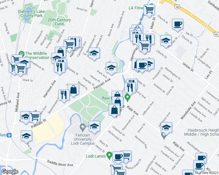 map of restaurants, bars, coffee shops, grocery stores, and more near 93 Home Place in Lodi