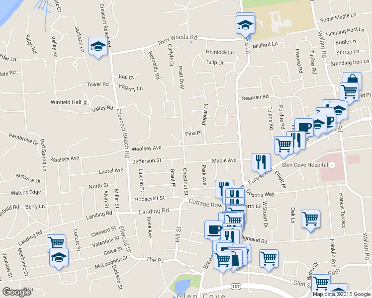 map of restaurants, bars, coffee shops, grocery stores, and more near 48 Chestnut Street in Glen Cove