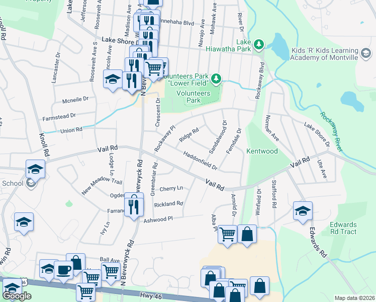 map of restaurants, bars, coffee shops, grocery stores, and more near 14 Haddonfield Drive in Parsippany-Troy Hills