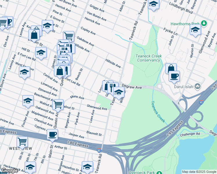 map of restaurants, bars, coffee shops, grocery stores, and more near 322 Gifford Place in Teaneck