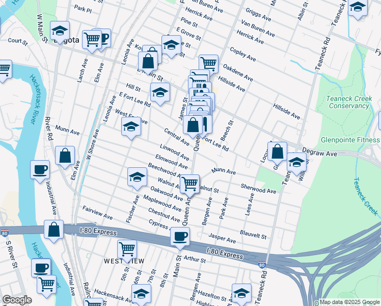 map of restaurants, bars, coffee shops, grocery stores, and more near 210 Queen Anne Rd in Bogota
