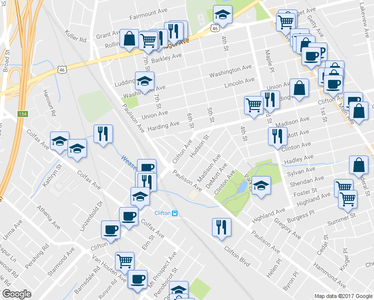 map of restaurants, bars, coffee shops, grocery stores, and more near 633 Clifton Avenue in Clifton