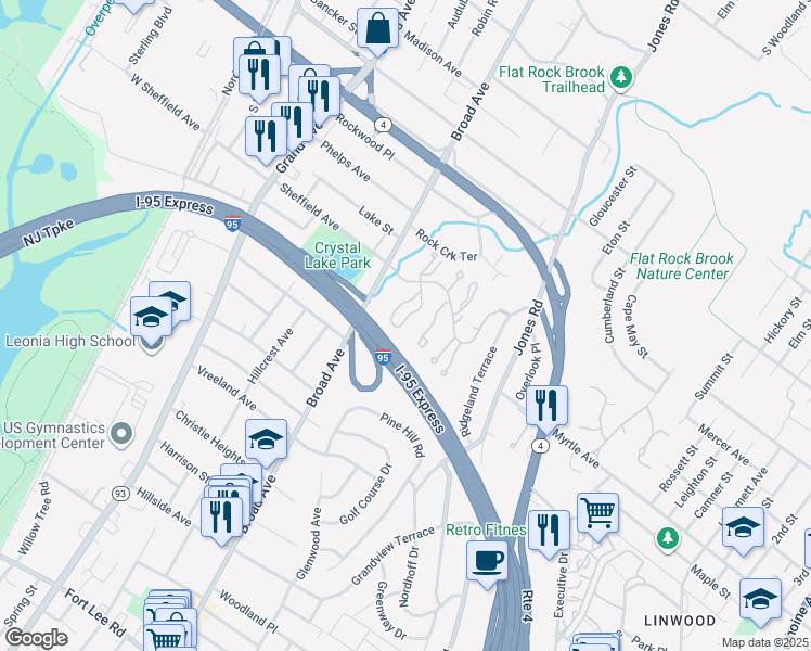 map of restaurants, bars, coffee shops, grocery stores, and more near 33 Regency Cir in Englewood