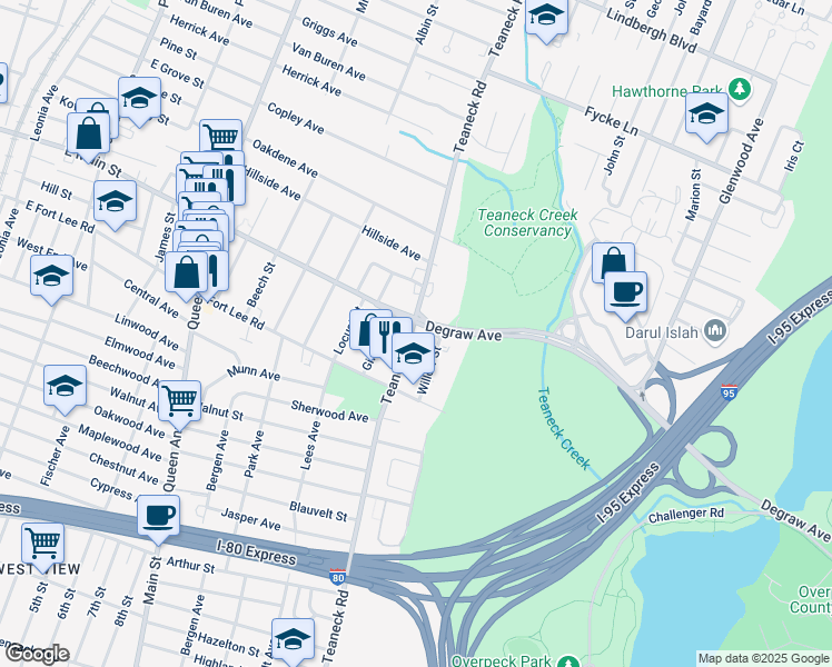 map of restaurants, bars, coffee shops, grocery stores, and more near 333 Teaneck Road in Teaneck