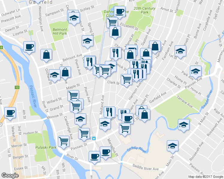 map of restaurants, bars, coffee shops, grocery stores, and more near 182 Lincoln Place in Garfield