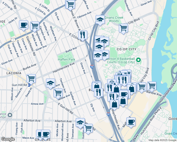 map of restaurants, bars, coffee shops, grocery stores, and more near 3005 Edson Avenue in Bronx