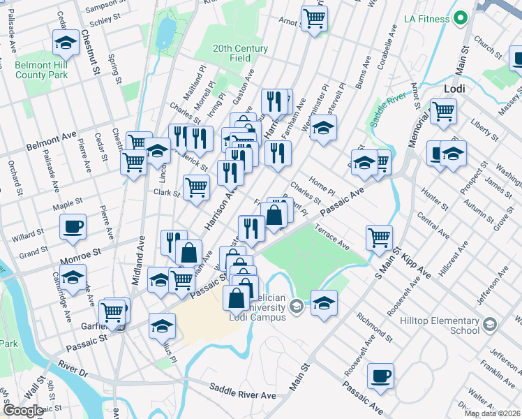 map of restaurants, bars, coffee shops, grocery stores, and more near 128 Westminster Place in Garfield
