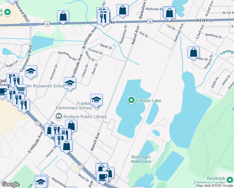 map of restaurants, bars, coffee shops, grocery stores, and more near 63 Kenvil Avenue in Roxbury Township