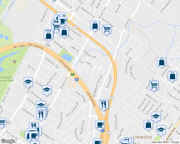 map of restaurants, bars, coffee shops, grocery stores, and more near 35 Fox Run Drive in Englewood