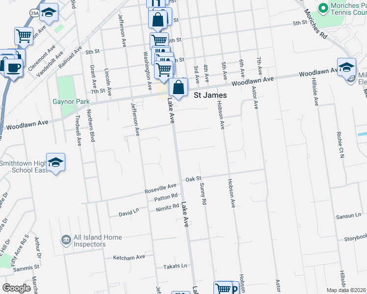 map of restaurants, bars, coffee shops, grocery stores, and more near 7 Park Avenue in Saint James