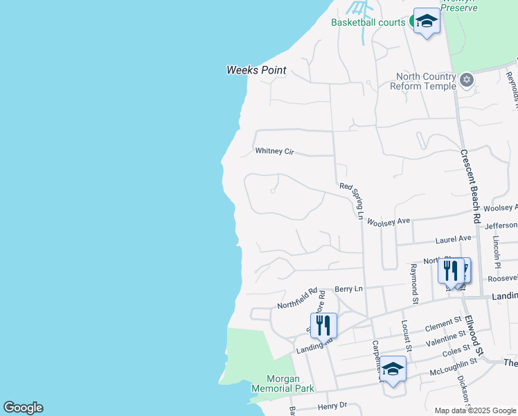 map of restaurants, bars, coffee shops, grocery stores, and more near 47 Pembroke Drive in Glen Cove