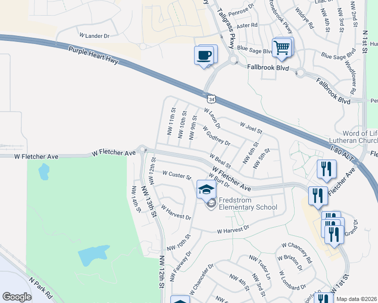 map of restaurants, bars, coffee shops, grocery stores, and more near 845 West Beal Street in Lincoln