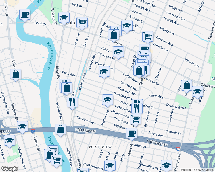 map of restaurants, bars, coffee shops, grocery stores, and more near 112 Elmwood Avenue in Bogota