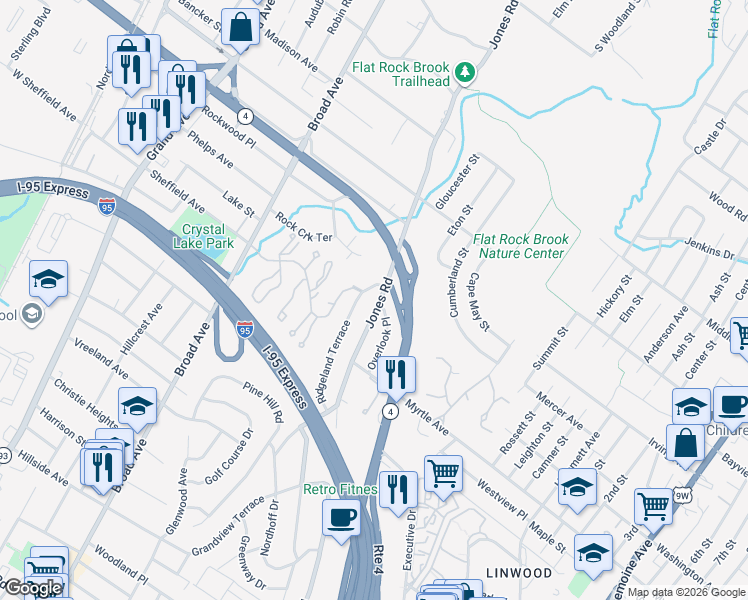 map of restaurants, bars, coffee shops, grocery stores, and more near 540 Jones Rd in Englewood