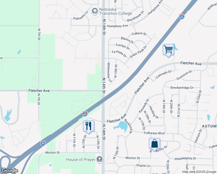 map of restaurants, bars, coffee shops, grocery stores, and more near 6000 North 15th Court in Lincoln