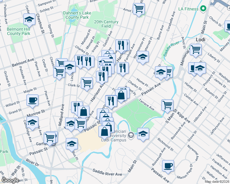 map of restaurants, bars, coffee shops, grocery stores, and more near 128 Westminster Place in Garfield