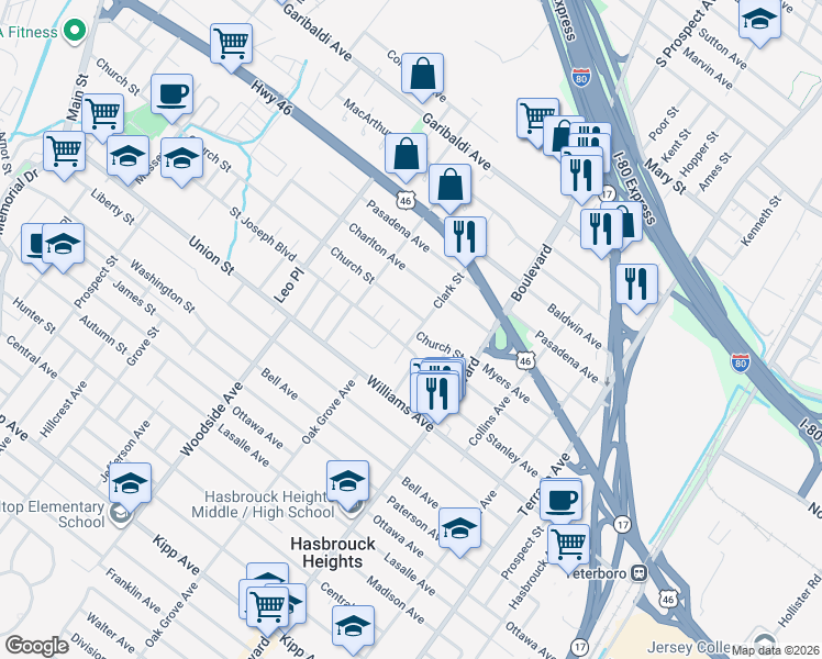 map of restaurants, bars, coffee shops, grocery stores, and more near 15 Clark Street in Lodi