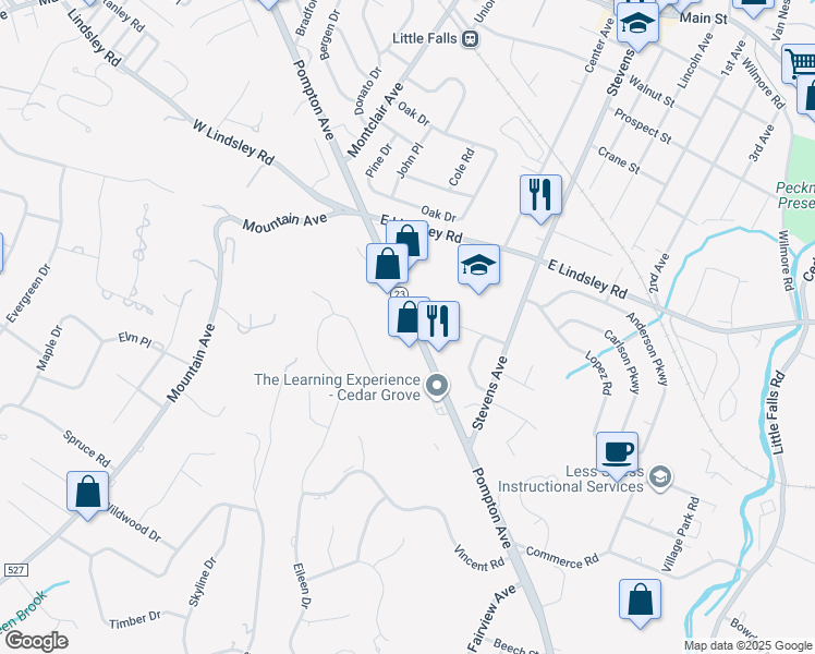 map of restaurants, bars, coffee shops, grocery stores, and more near 1164 Pompton Avenue in Cedar Grove