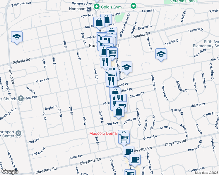 map of restaurants, bars, coffee shops, grocery stores, and more near in East Northport