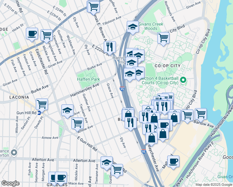 map of restaurants, bars, coffee shops, grocery stores, and more near 3005 Edson Avenue in Bronx
