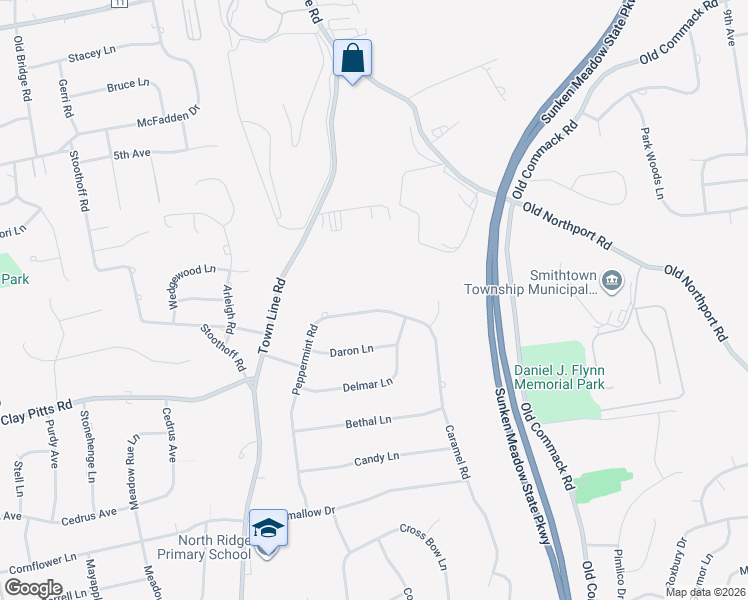map of restaurants, bars, coffee shops, grocery stores, and more near 54 Peppermint Road in Commack