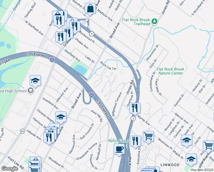 map of restaurants, bars, coffee shops, grocery stores, and more near 35 Fox Run Drive in Englewood