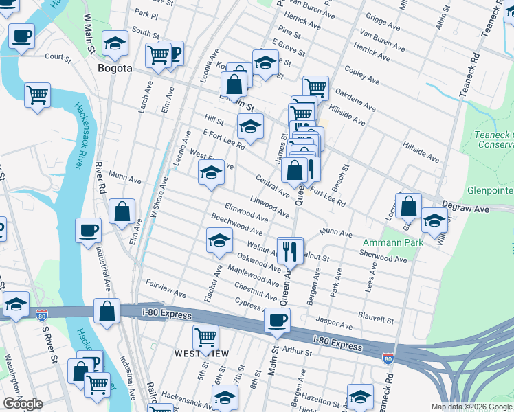 map of restaurants, bars, coffee shops, grocery stores, and more near 192 Linwood Avenue in Bogota