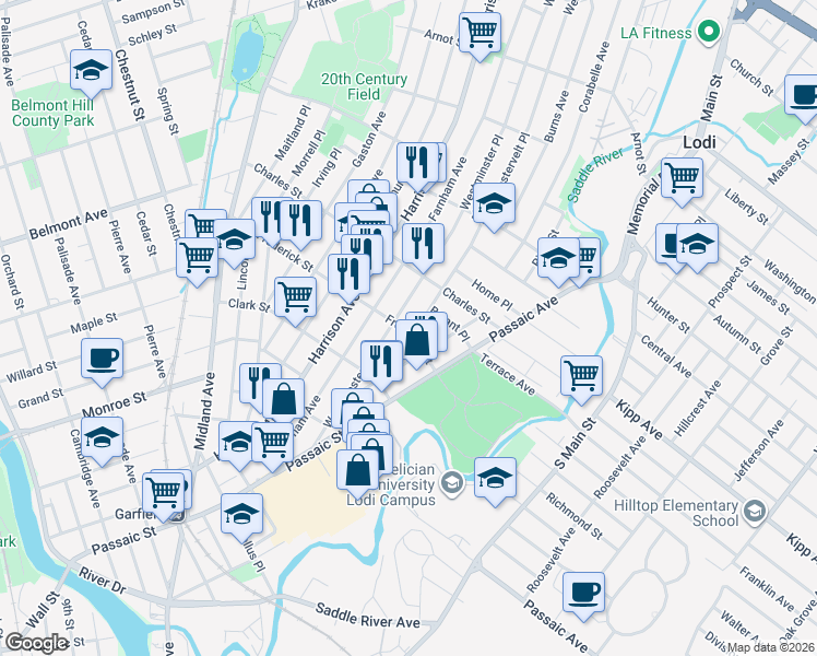 map of restaurants, bars, coffee shops, grocery stores, and more near 128 Westminster Place in Garfield