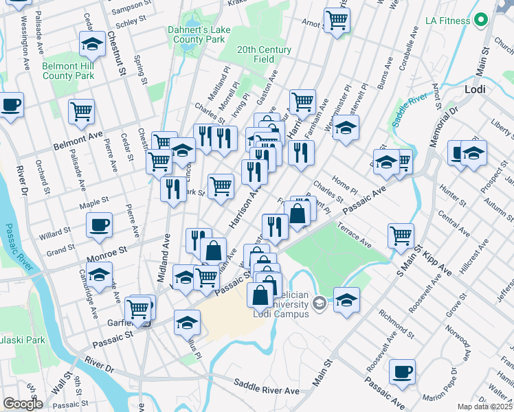 map of restaurants, bars, coffee shops, grocery stores, and more near 135 Farnham Avenue in Garfield