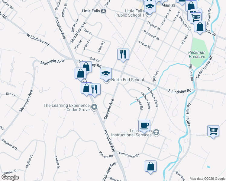 map of restaurants, bars, coffee shops, grocery stores, and more near 113 Stevens Avenue in Cedar Grove