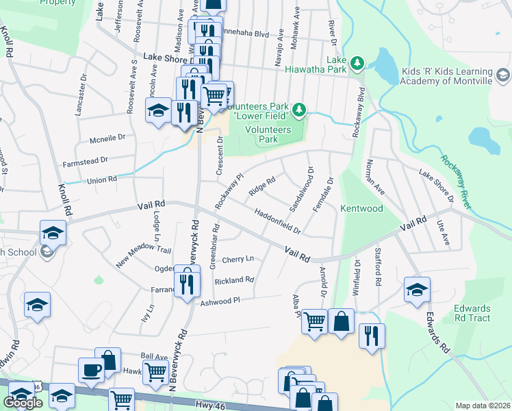 map of restaurants, bars, coffee shops, grocery stores, and more near 14 Haddonfield Drive in Parsippany-Troy Hills