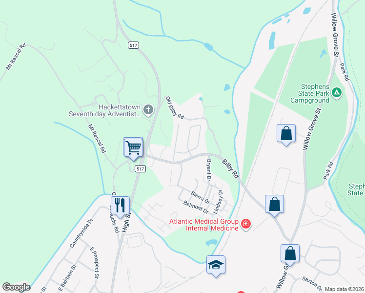 map of restaurants, bars, coffee shops, grocery stores, and more near 185 Kemper Court in Hackettstown
